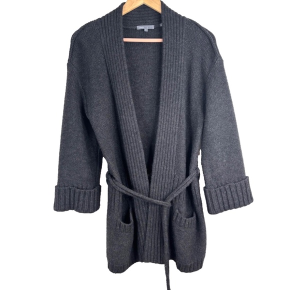 Vince Alpaca Wool Cardigan M Tie Belt Chocolate Brown Quiet Luxury Minimalist - Picture 1 of 10